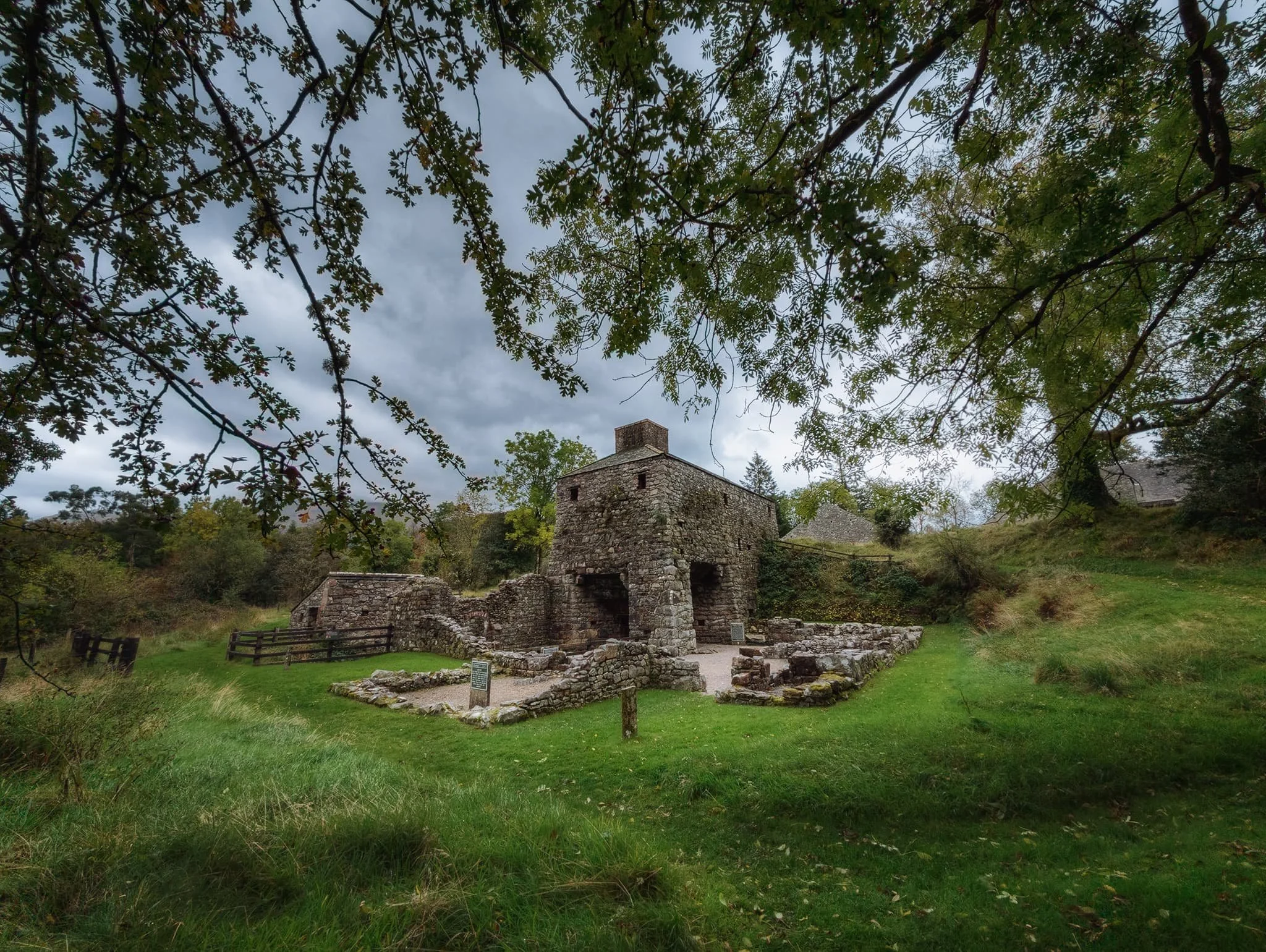  The heart of the Bonawe Iron Furnace site, framed by autumnal foliage.  