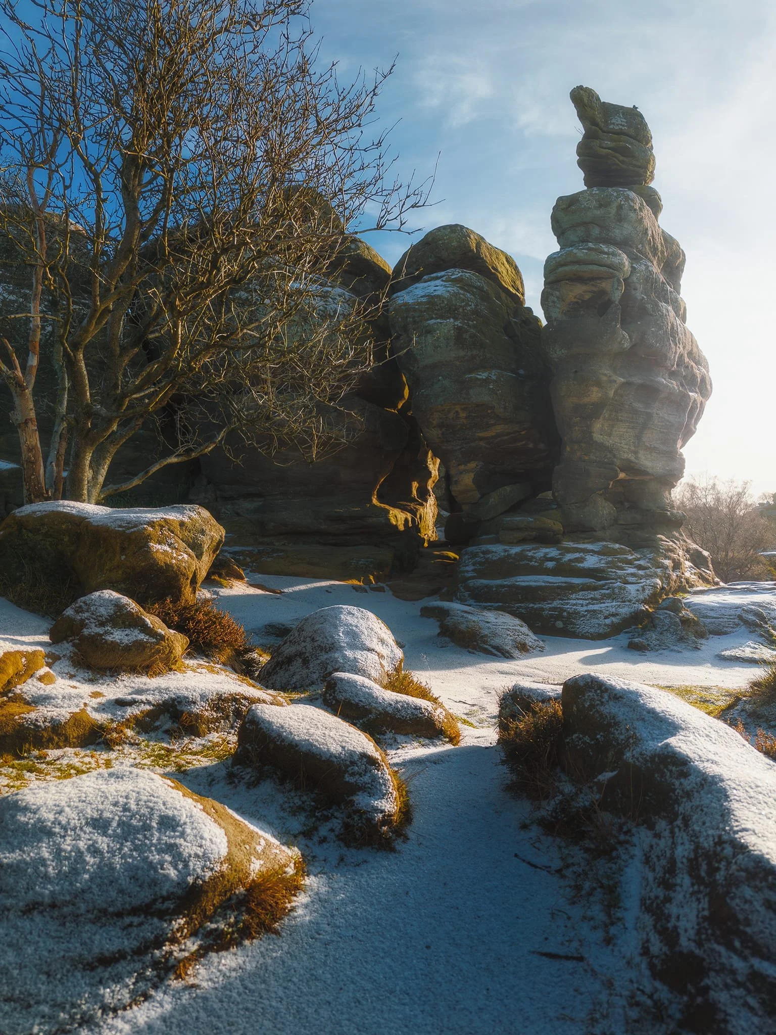  I ventured around on me own, seeking compositions. Low winter light really helped me find illuminated subjects where I could then compose from a position of deep shadow. Here, the formation known as the Eagle is bathed in winter light. 