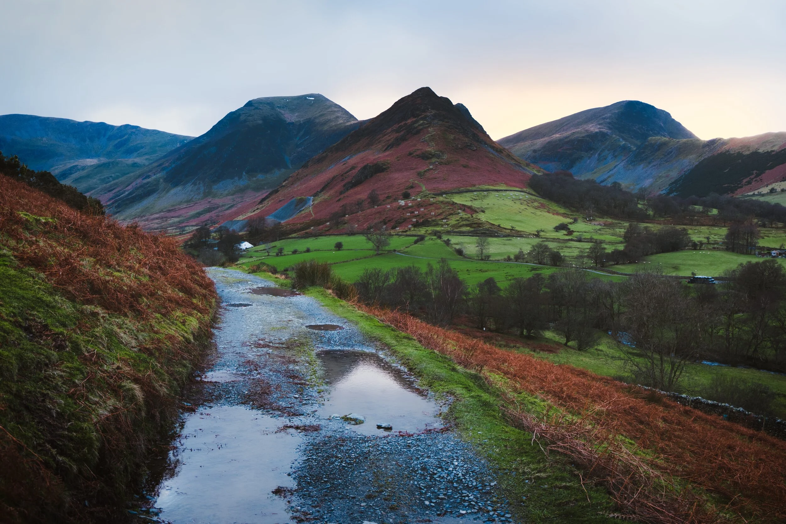  One of the compositions I&rsquo;ve been after for some time. Shot from the eastern section of the Newlands valley near Little Town, the fell path gives way to a spectacular view of Scope End (412 m/1,351 ft), Hindscarth on the left (727 m/2,385 ft), and Robinson on the right (737 m/2,418 ft). 