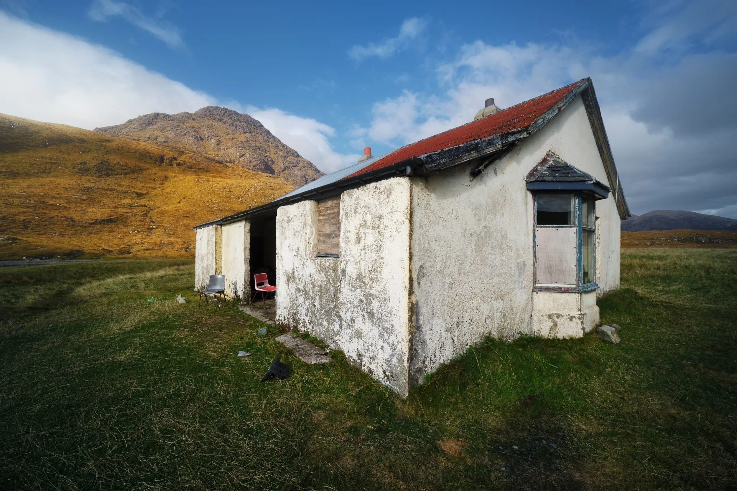  This is the old Bothy, located at the western end of Camasunary Bay, close to the beach, with  Sgurr na Stri  above. In 2014 it was reclaimed by the private owner of the Bay, and a newer bothy was constructed back at the eastern end of the Bay. If you don&rsquo;t know, a bothy is a basic building or shelter and usually left unlocked, available for anyone to use free of charge. They&rsquo;re quite common in the mountainous areas of Scotland, but you do find them in places like the  Lake District  too. 