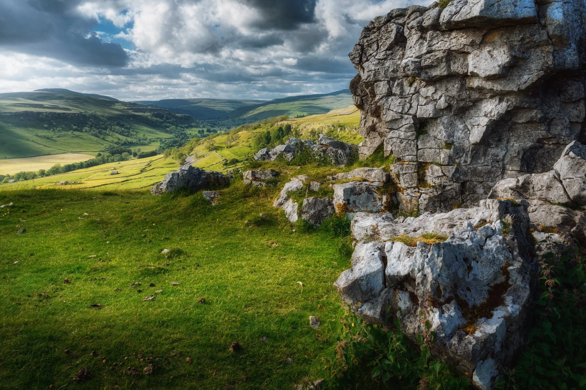  Our next destination was to find the Conistone Pie. From the Dib, it didn&rsquo;t take long to locate and follow the path northeast. We soon clambered towards the Pie, and I immediately scouted around its circumference, snapping compositions of its wonderful limestone crags with views towards the far reaches of Upper Wharfedale. 