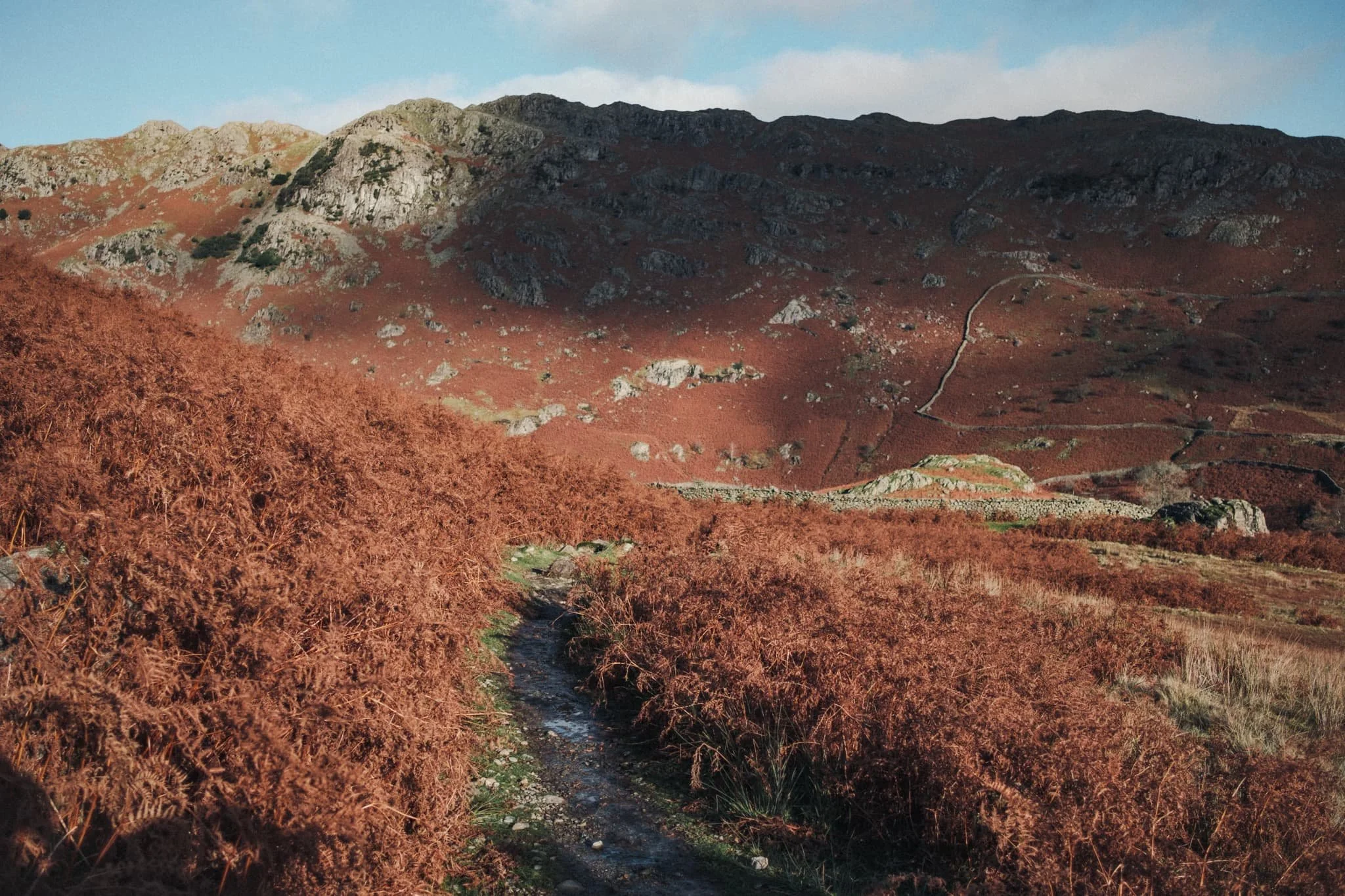  As the path started to descend down into Far Easedale, more clouds darkened the fellside of Gibson Knott. 