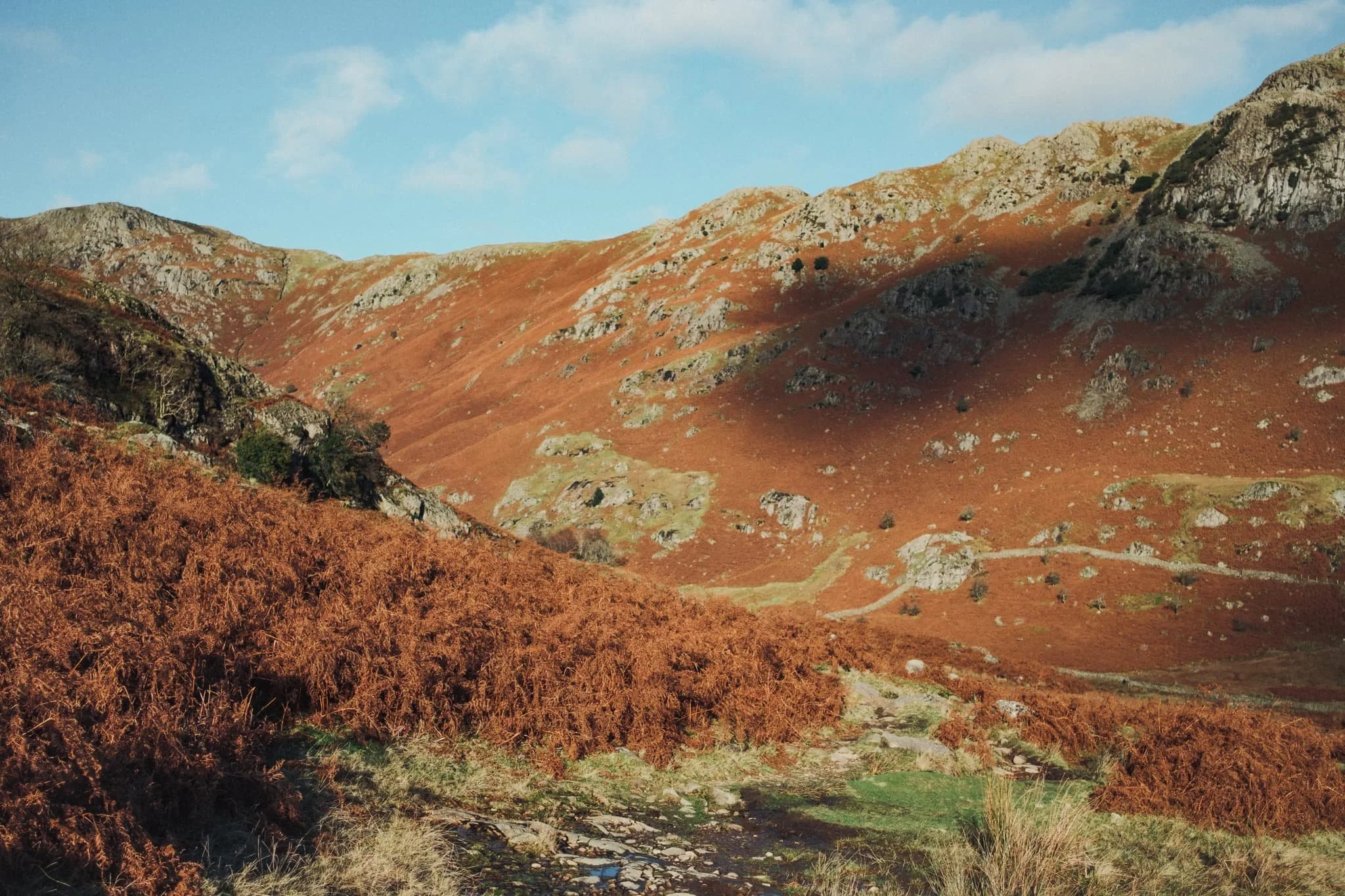  Our destination is the valley bottom of Far Easedale, directly underneath Gibson Knott and Horn Crag, at Stythwaite Steps. 