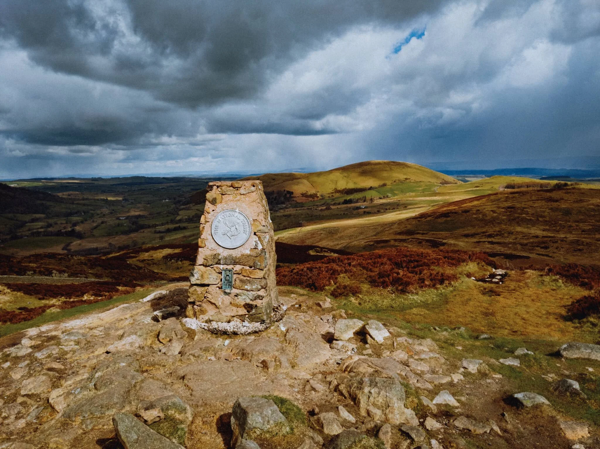  And eventually… summit! This is Airy Crag, the peak of Gowbarrow Fell. The views are expansive and exceptional; from here it&rsquo;s easy to pick out not just the northern fells of the Lake District but also right across the Eden valley to the Northern Pennines. That also meant we could see the dark clouds steadily moving towards us. 