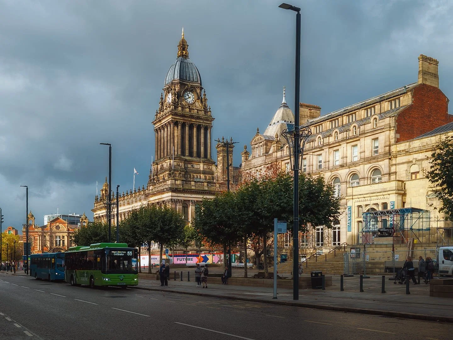  The impressive Leeds Town Hall, still in the process of being massively refurbished. Opened in 1858 with a ceremony involving Queen Victoria herself, it&rsquo;s one of the largest Town Halls in the UK. Originally built to house law courts, a council chamber, offices, a public hall, and a suite of ceremonial rooms, it now serves mainly as a concert, conference and wedding venue. 