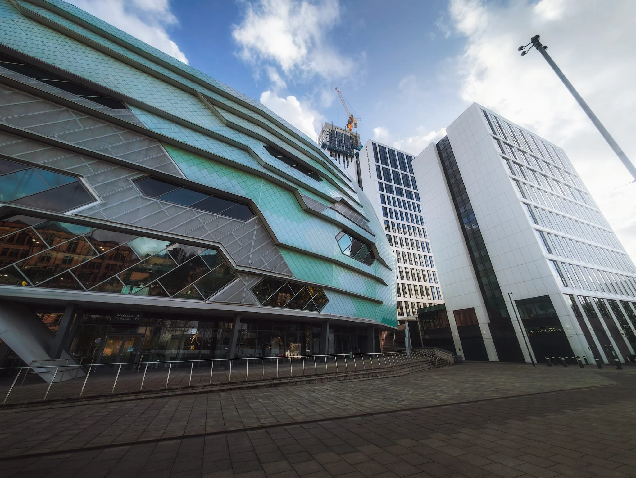  Looking the other way along the Leeds Arena&rsquo;s front, more high rise student accommodation dominates the Leeds skyline. 
