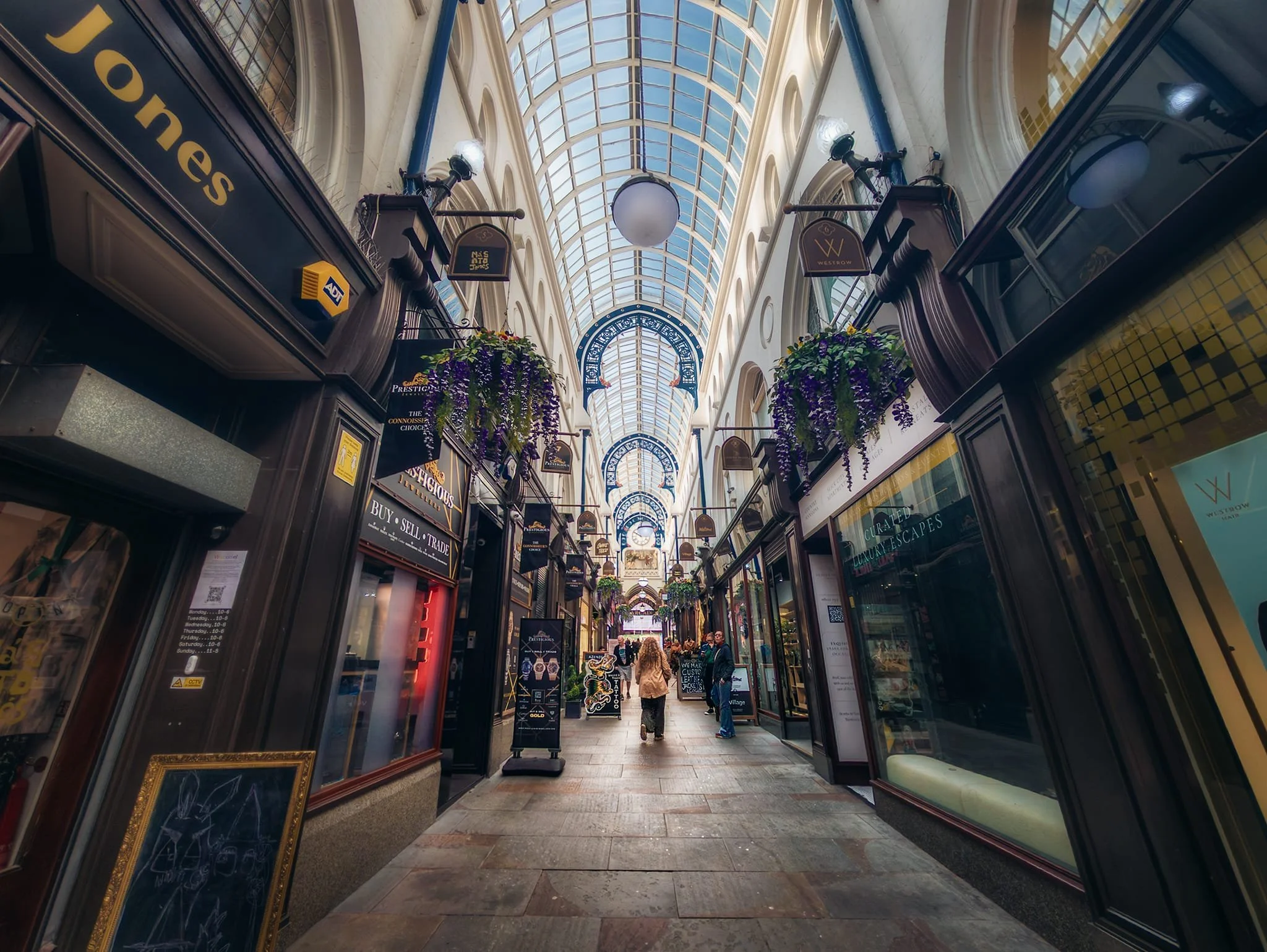  A reasonable argument could be made that no visit to Leeds is complete without checking out its famous Victorian arcades such as this one, Thornton&rsquo;s Arcade, Leeds&rsquo; oldest shopping arcade. 