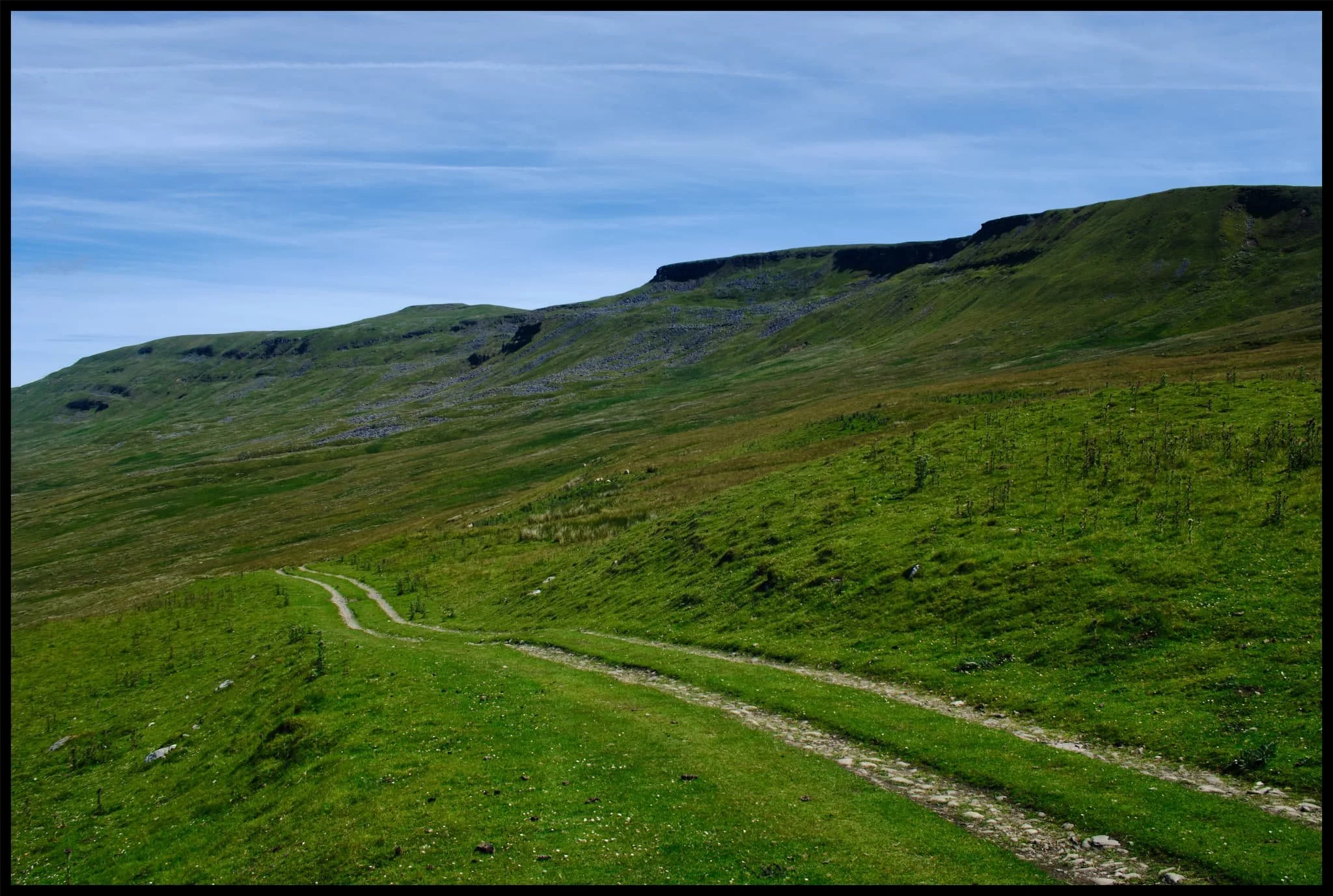  The Pennine Bridleway continues down the valley, with Mallerstang Edge above. We elected to trace our footsteps back to the car. 