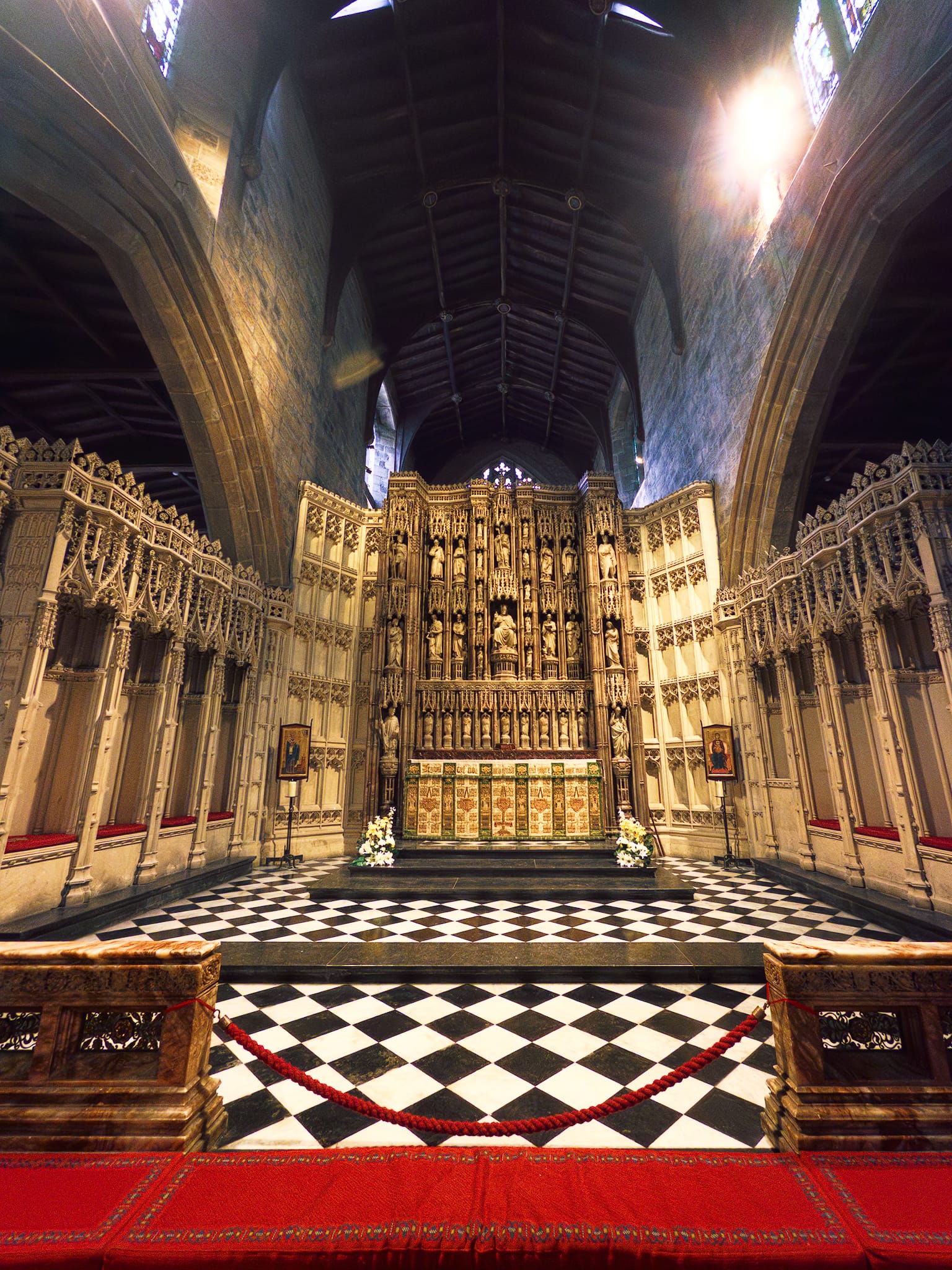 Hidden away from Dean Street up a little ginnel is Newcastle Cathedral. Only a city could &ldquo;hide&rdquo; a cathedral within it. We had to nip in for a look. This is the ornate High Altar plus the intricately carved reredos behind it. Newcastle Cathedral dates back to around 1350 CE.