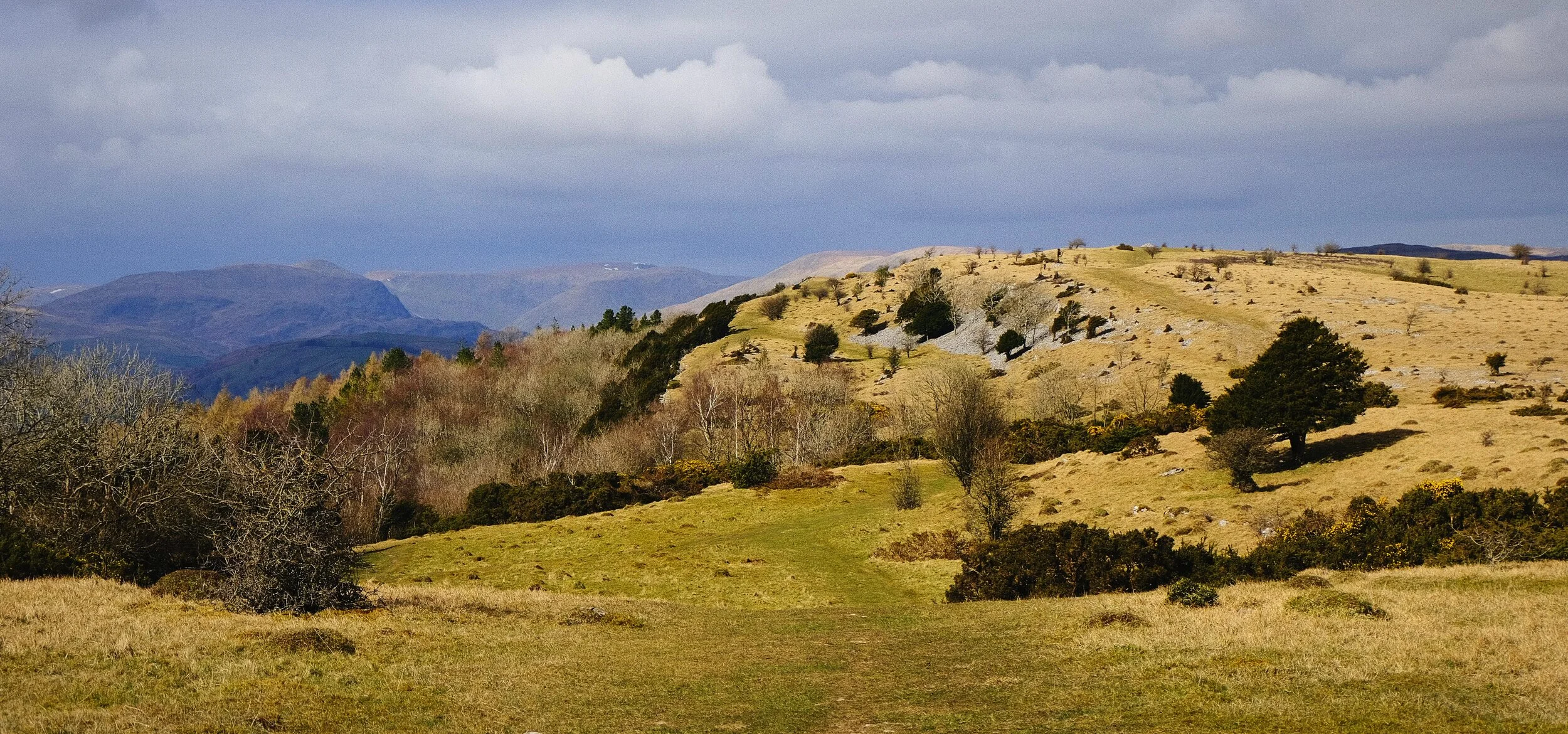  It was super windy on the fells today, meaning that the sun kept playing hide &rsquo;n&rsquo; seek throughout our hike. Here the sun illuminated Cunswick Fell. 