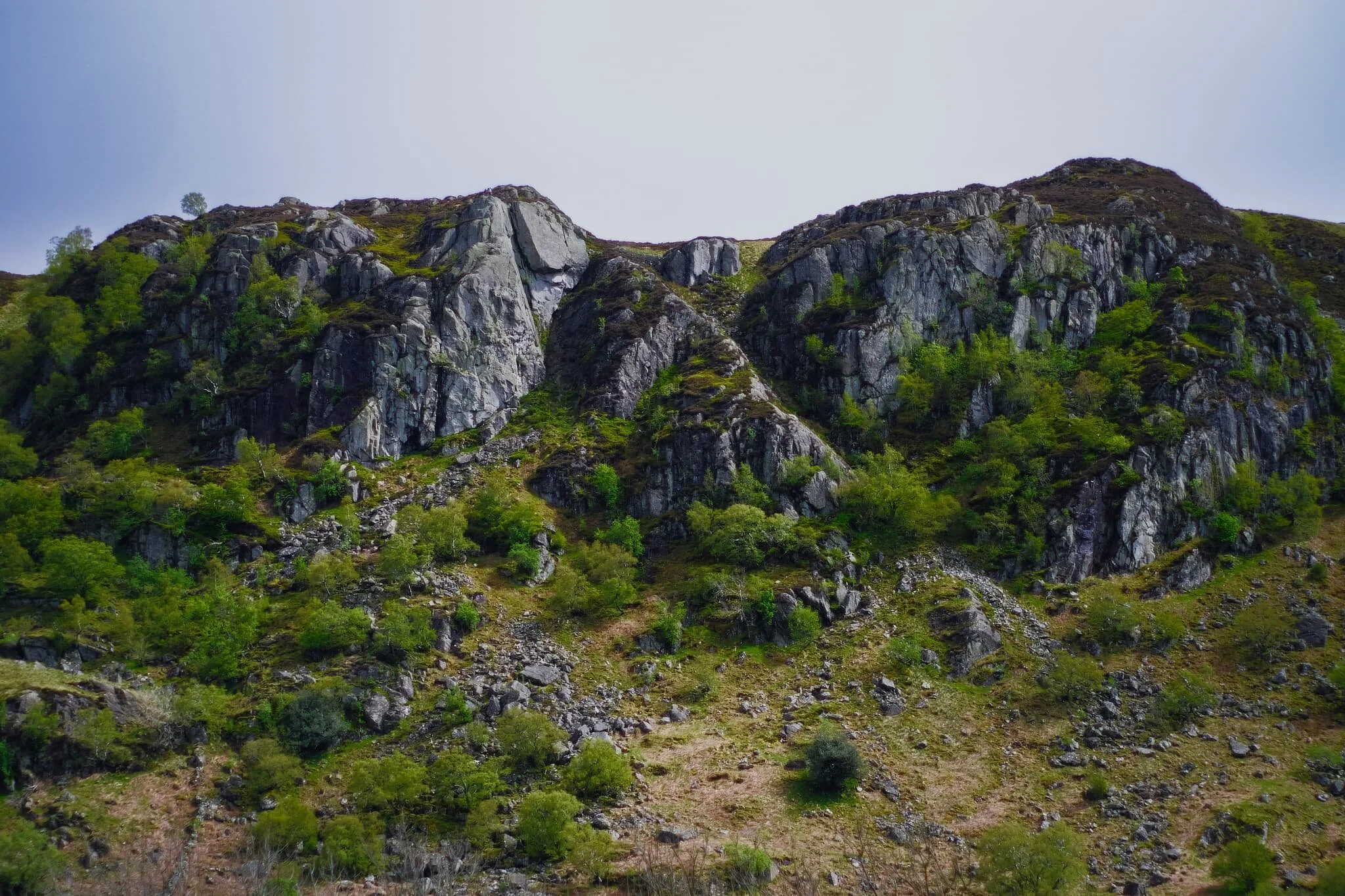 The twin crags of Gouther Crag on the left and Outlaw Crag on the right. Though perhaps the majority of people don&rsquo;t know Swindale, enthusiast rock and boulder climbers know of the valley purely for these crags. 