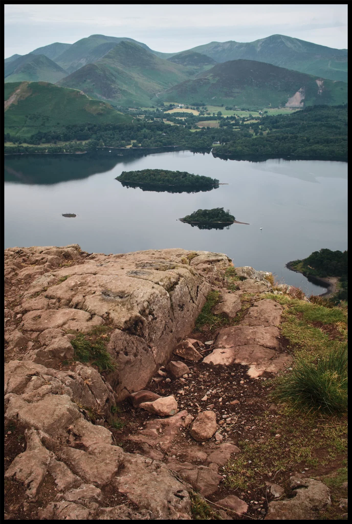  Derwentwater looks dry, with a couple of new islands becoming exposed as the water level drops. 