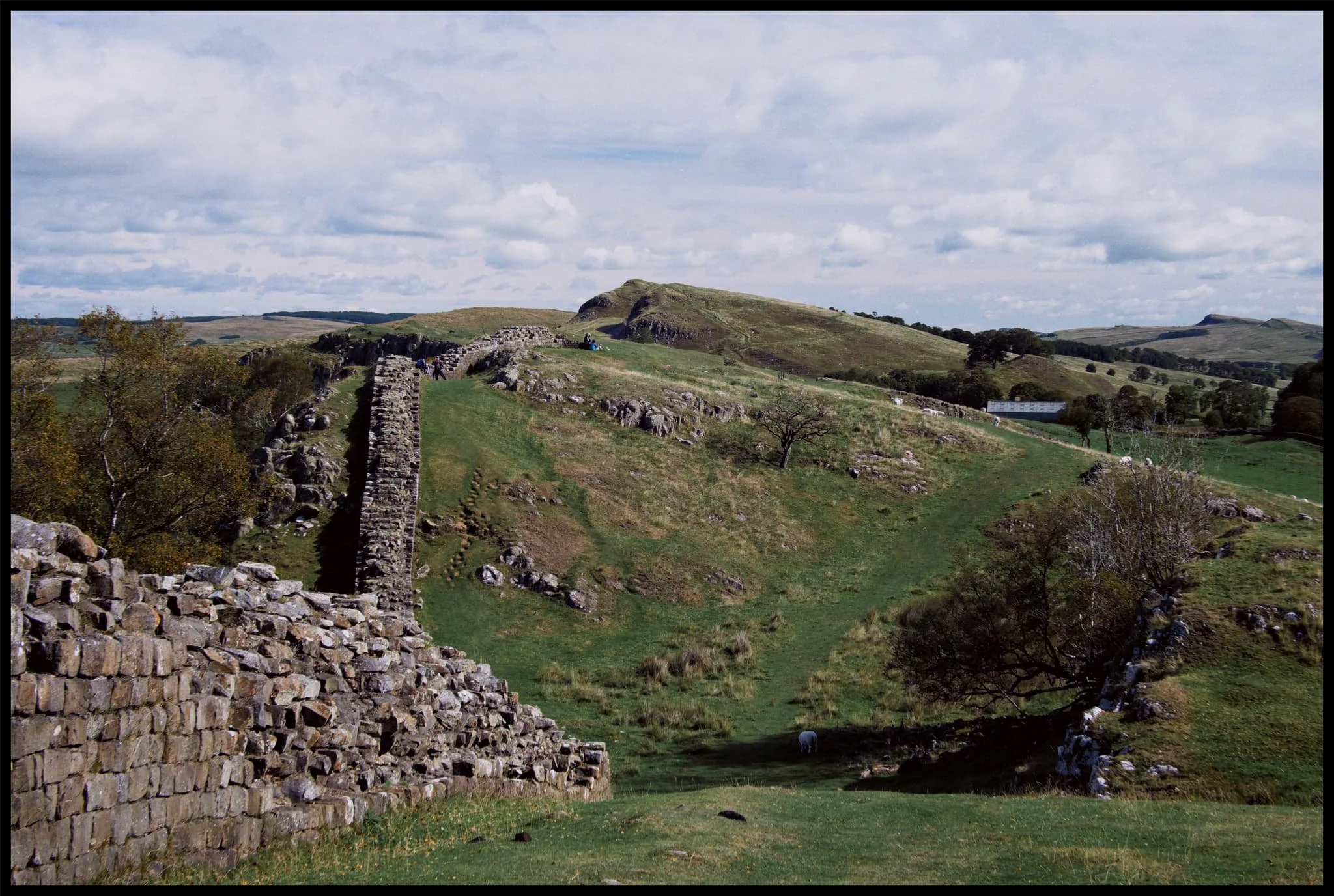  The wall ran from Wallsend on the River Tyne in the Northeast of England to Bowness-on-Solway in Northwestern Cumbria, a distance of 80 Roman miles, or 73 modern miles. Large sections of the wall survive, particularly in hillier areas such as here at Walltown Crags and more famously at Housesteads Fort. 