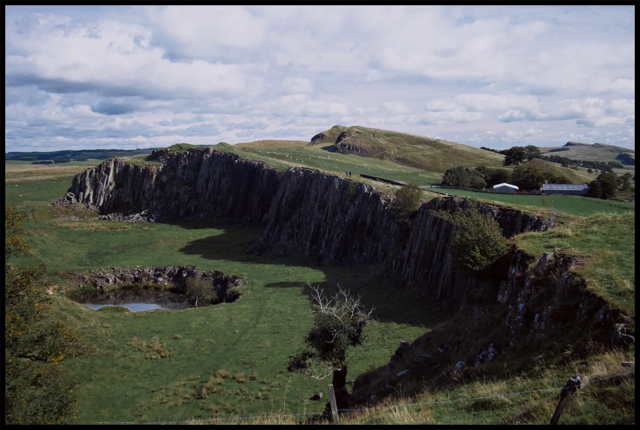  The Romans made use of the local geography when constructing the wall. Large sections of it in Northumberland are built on top of various protruding crags made from hard volcanic dolerite rock. This would&rsquo;ve gave the Romans a panoramic advantage when trying to spot invasions in the distance. 