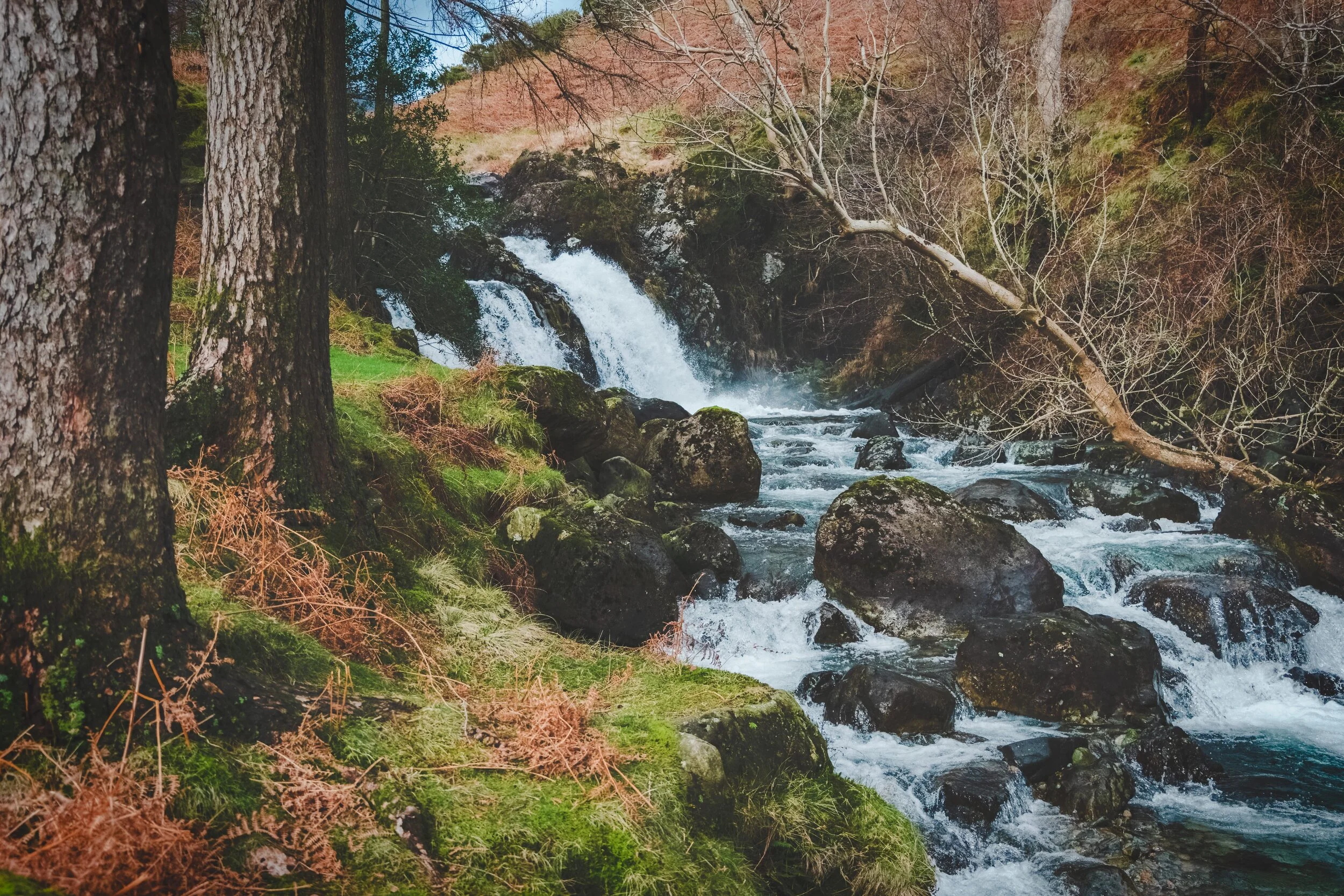  Ritson&rsquo;s Force, named after the Wasdale Head Inn&rsquo;s most famous historical landlord, Will Ritson. The falls were very much in spate, their sound thunderous and their colour a wonderful hue of aquamarine. 