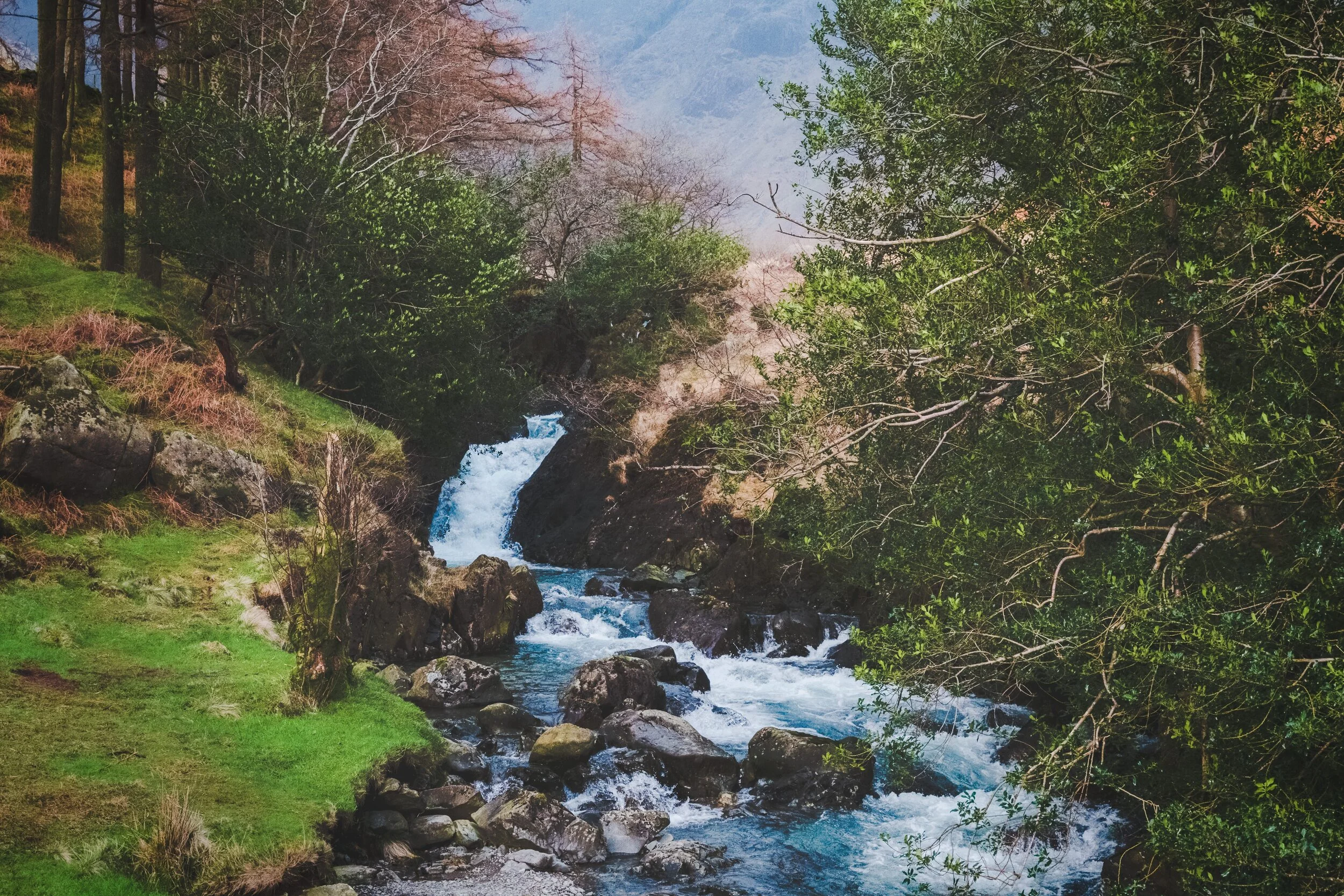  The upper part of Ritson&rsquo;s Force, which begins life in the crag wall of Pillar above Mosedale. &ldquo;Force&rdquo; comes from the Old Norse  foss , meaning &ldquo;waterfall&rdquo;. 