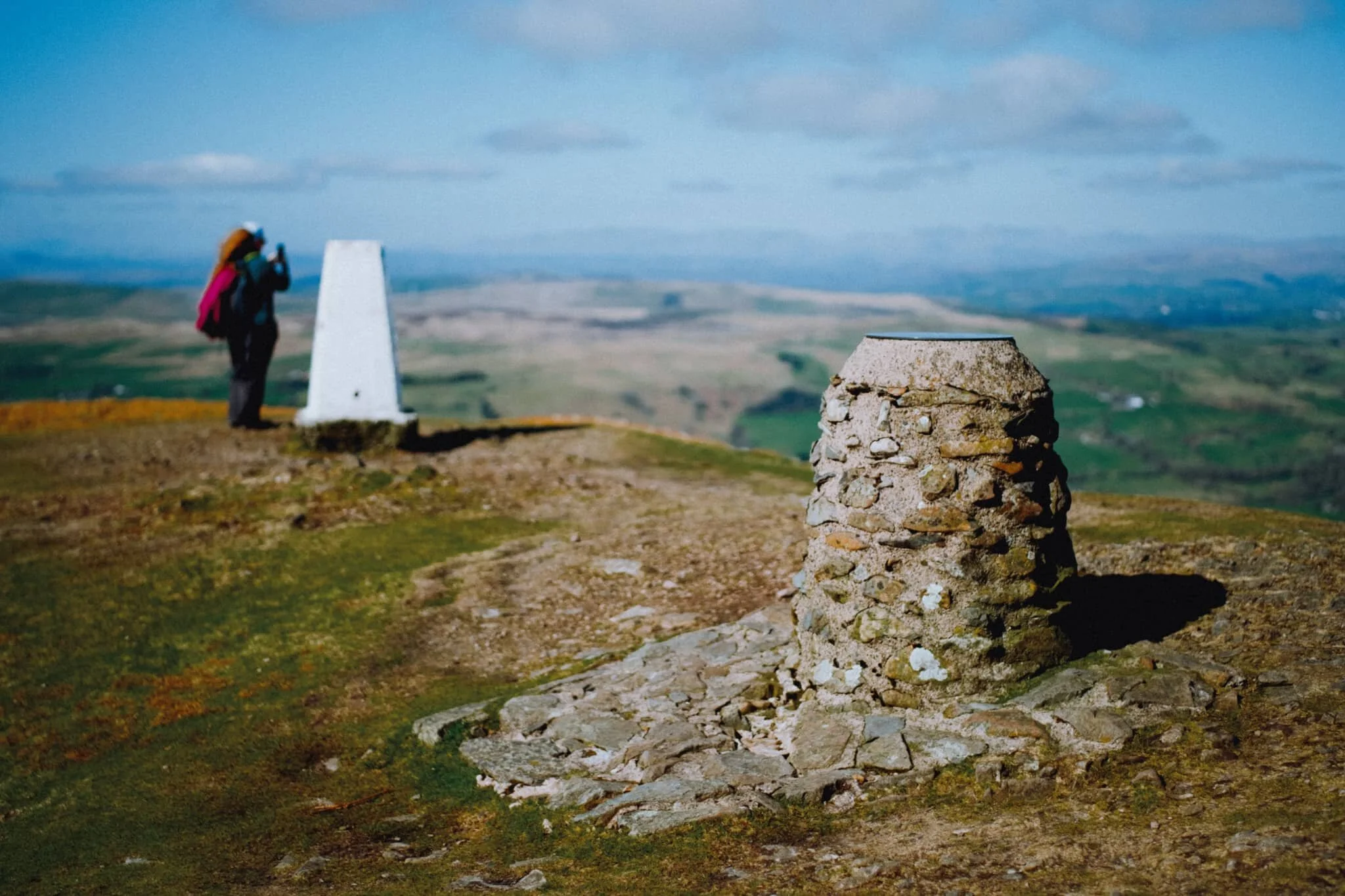  And…  summit.  On a clear day, such as we enjoyed, the views take in the Lake District fells and even Morecambe Bay, 32 km away. 