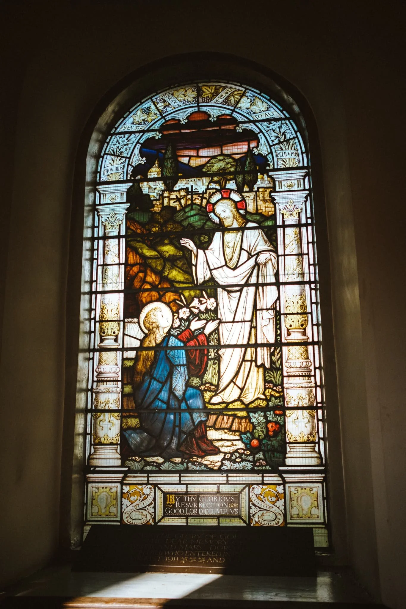  Lovely light aided this atmospheric stained glass window. 